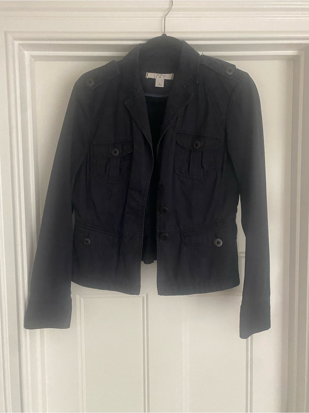 LOFT Black Utility Jacket with Chest Flap Pockets